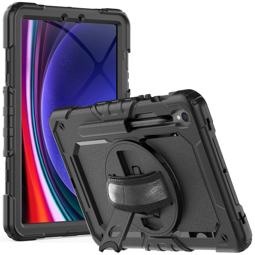 Samsung Galaxy Tab S9 11,0 Tablettok (SM-X710, SM-X716) - SOLID360 ütésálló, kitámasztható, fekete tablet tok
