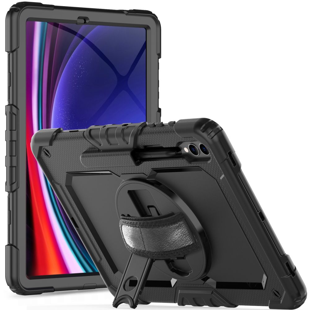 Samsung Galaxy Tab S9+ Plus 12,4 Tablettok (SM-X810, SM-X816) - SOLID360 ütésálló, kitámasztható, fekete tablet tok