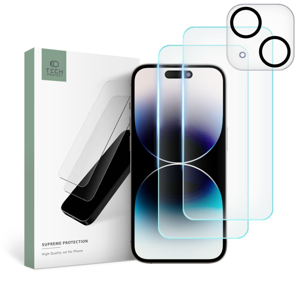 iPhone 15 üvegfólia - TECH-PROTECT Supreme - 2 db üvegfólia + 1db kamera üvegfólia