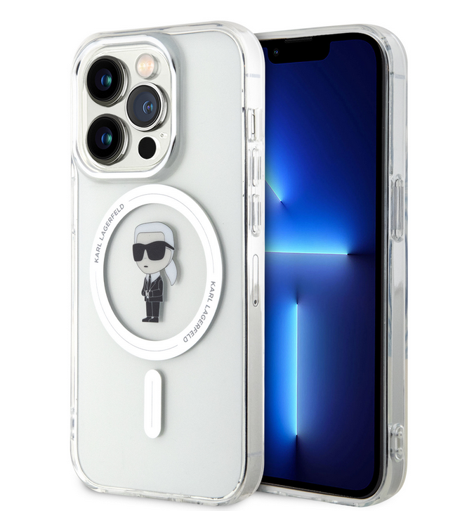 iPhone 15 Pro Max Telefontok - Karl Lagerfeld Ikonik MagSafe átlátszó hátlap tok