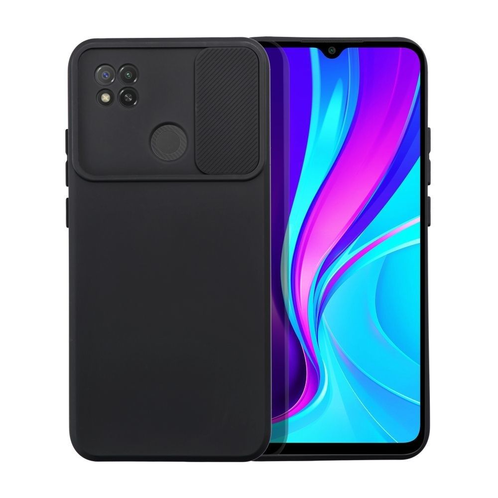 Xiaomi Redmi 9C Telefontok - Slider csúsztatható kameravédős fekete szilikon hátlap tok