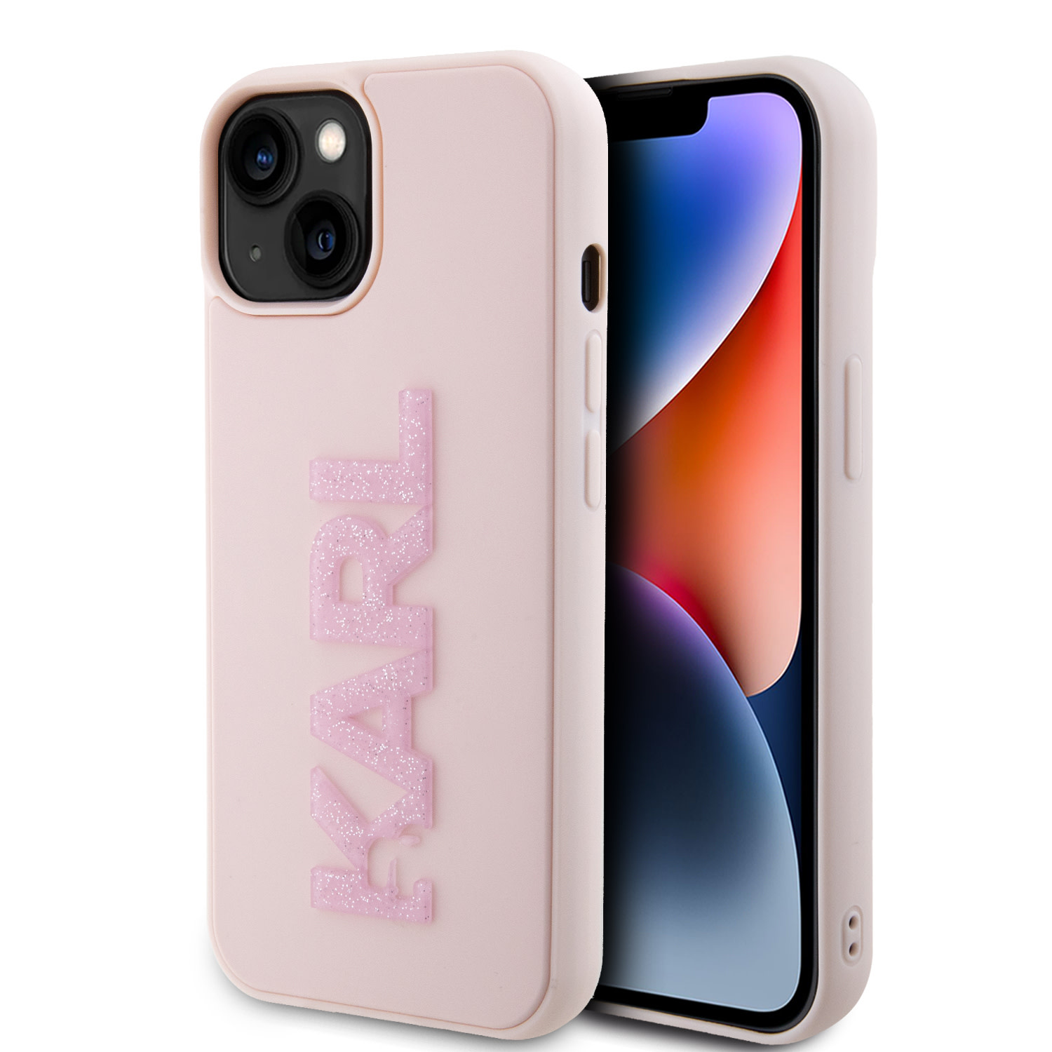 iPhone 15 Telefontok - Karl Lagerfeld - 3D Glitter Logo - hátlap tok, pink