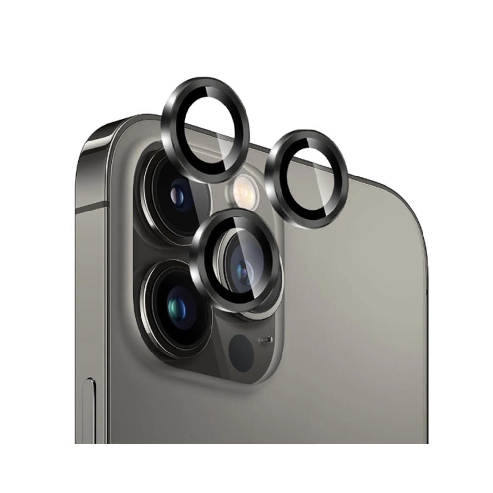 Kameralencse védőkeret - iPhone 15 Pro Max - Metal - üveg, fekete