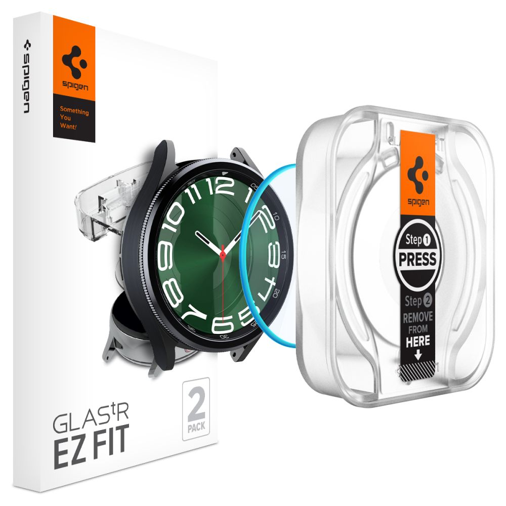 Okosóra üvegfólia - Spigen EZ FIT GLAS.tR - Samsung Galaxy Watch 6 Classic (47mm) okosórához (2db) + felhelyezést segítő