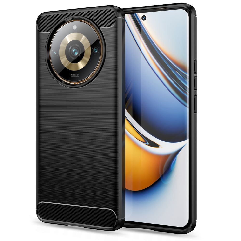 Realme 11 Pro+ 5G Telefontok - Carbon Fiber fekete szilikon hátlap tok