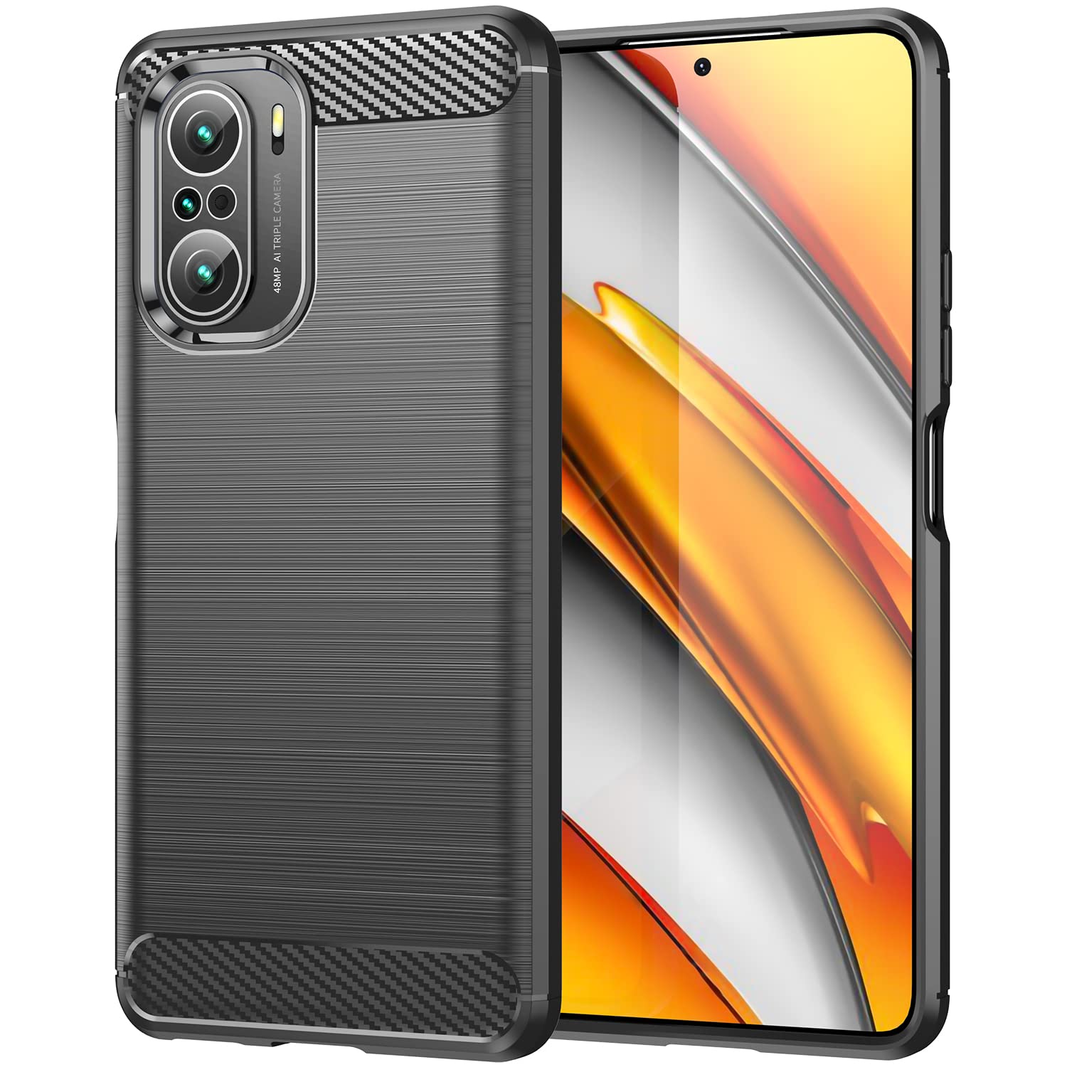 Xiaomi Poco F3 / Xiaomi Mi 11i Telefontok - Carbon Fiber fekete szilikon tok