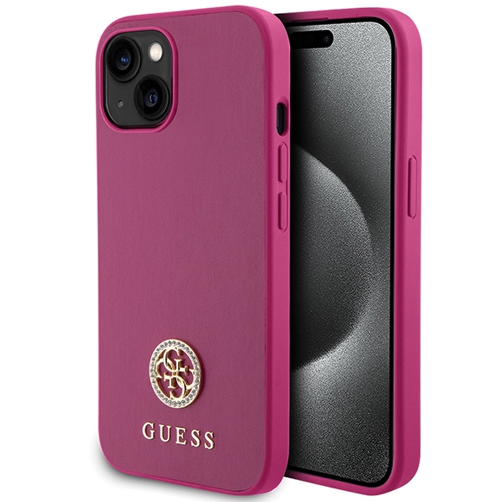 iPhone 15 Telefontok - GUESS 4G Strass Metal Logo - Pink hátlap tok