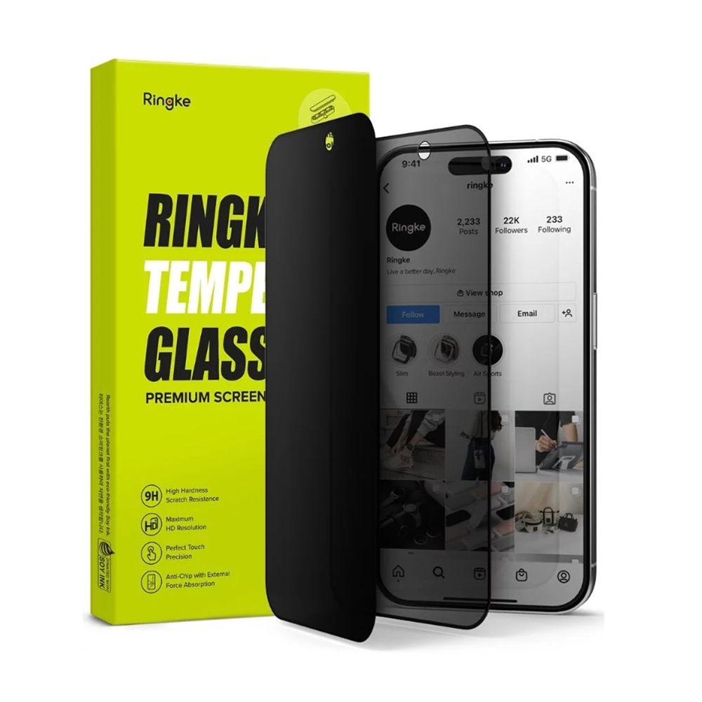 iPhone 15 Pro Max üvegfólia - Ringke - betekintésvédő üvegfólia fekete kerettel (1db)