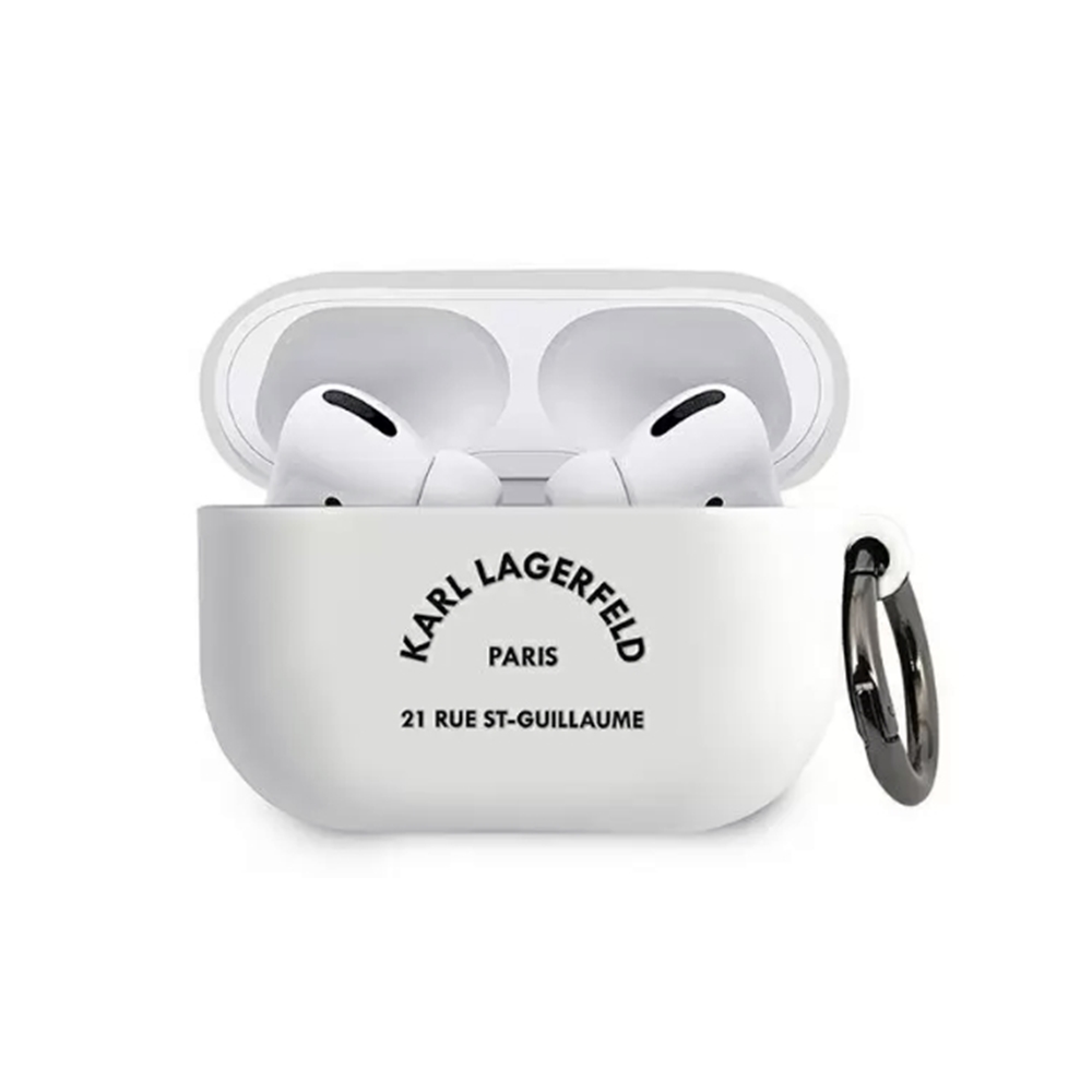 Karl Lagerfeld Karl Text Airpods PRO 1 tartó - fehér szilikon tok karabinerrel