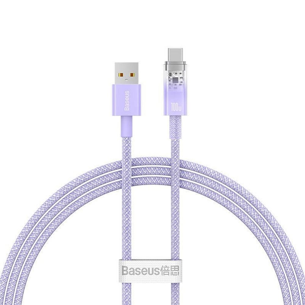 BASEUS szövet kábel - USB / Type-C (USB-C) lila szövet kábel 100W, 1m