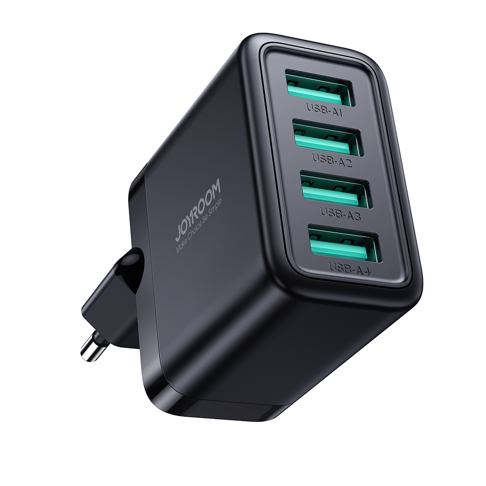 Joyroom TCN03 Hálózati töltő- 4xUSB porttal, hálózati töltő, fekete, 4,8A