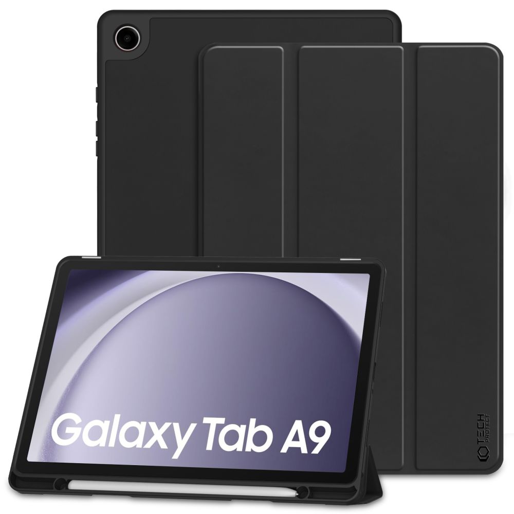 Samsung Galaxy Tab A9 8.7 X110 / X115 Tablettok - fekete smart case tablet tok, ceruza tartóval