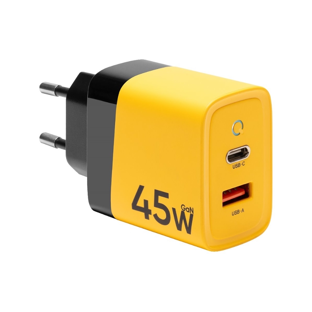 Tactical Microgrid GaN Hálózati töltő - USB / Type-C (USB-C) porttal, univerzális hálózati gyorstöltő, fekete/sárga 45W