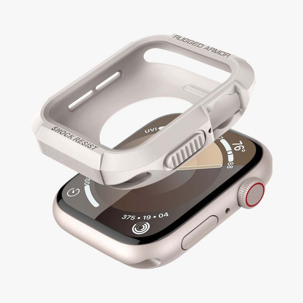 Okosóra tok - Apple Watch 4 / 5 / 6 / 7 / 8 / 9 / SE (44 / 45 mm) okosóra tok - SPIGEN RUGGED ARMOR bézs szilikon tok