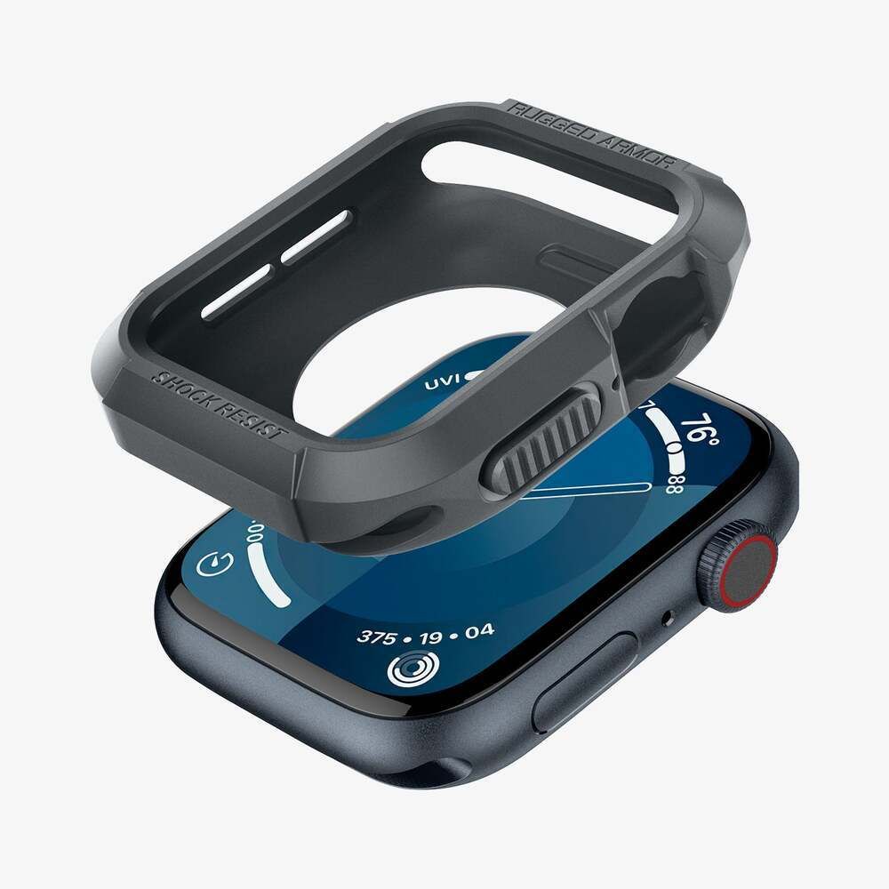 Okosóra tok - Apple Watch 4 / 5 / 6 / 7 / 8 / 9 / SE (44 / 45 mm) okosóra tok - SPIGEN RUGGED ARMOR sötétszürke szilikon tok