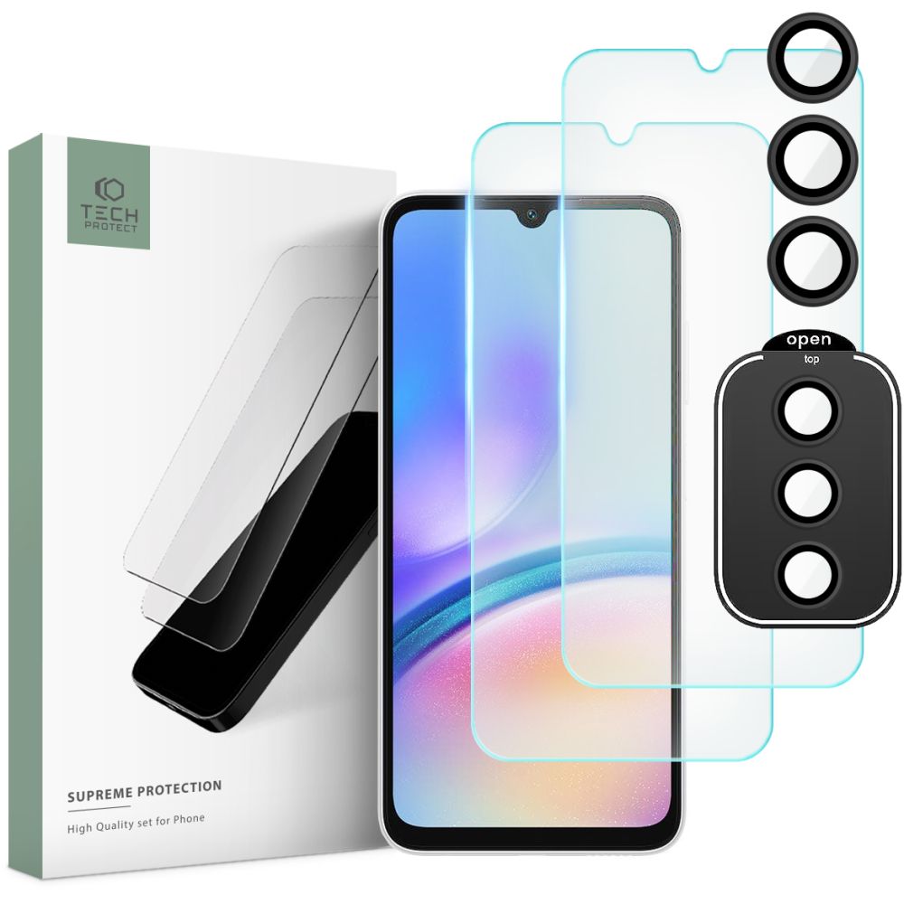 Samsung Galaxy A05S üvegfólia üvegfólia- TECH-PROTECT Supreme - 2 db üvegfólia + 1db fekete keretes kamera védőkeret