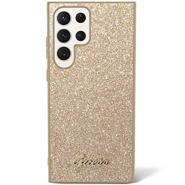 Samsung Galaxy S24 Ultra Telefontok - Guess Glitter Script Hátlaptok - Arany