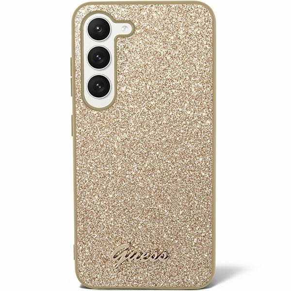 Samsung Galaxy S24 Telefontok - Guess Glitter Script Hátlaptok - Arany
