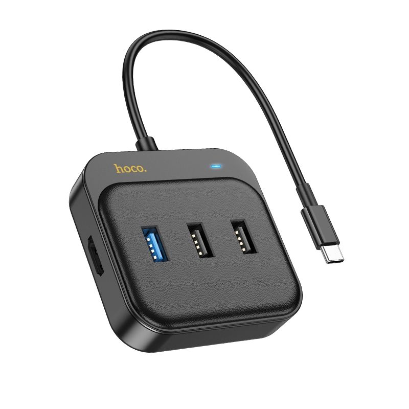 HOCO HB36 HUB Adapter - 5in1 porttal, Type-C / USB / HDMI, fekete adapter