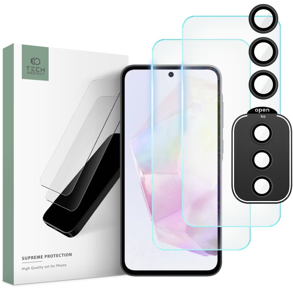 Samsung Galaxy A35 5G üvegfólia- TECH-PROTECT Supreme - 2 db üvegfólia + 1db fekete keretes kamera védőkeret