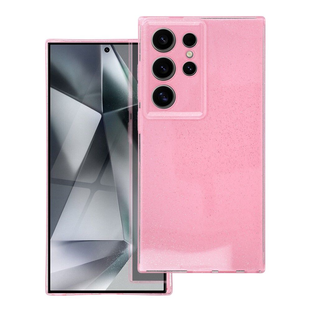 Samsung Galaxy S24 Ultra Telefontok - Glitter - pink átlátszó csillámos műanyag hátlap tok, szilikon kerettel