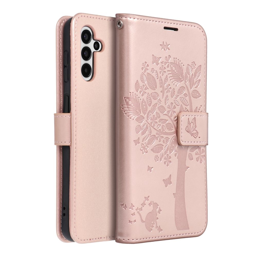 Telefontok Samsung Galaxy A55 5G - MEZZO fa mintás rose gold mágneses szilikon keretes könyvtok