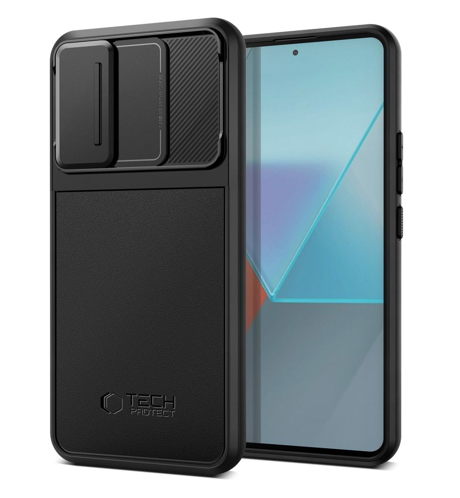 Telefontok Xiaomi Poco X6 5G -Tech- Protect- Velar Cam+ - fekete hátlap tok, csúsztatható kameravédővel