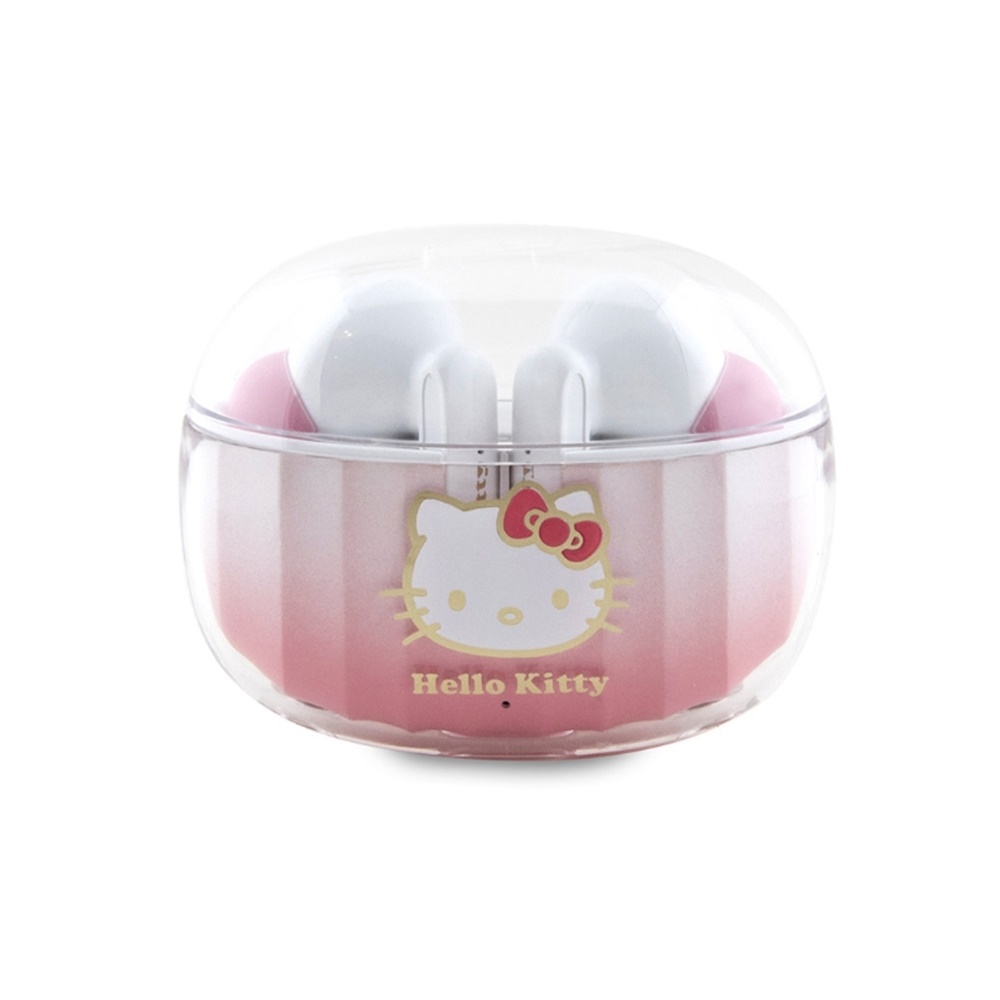Headsett: Hello Kitty - átlátszó/pink vezeték nélküli stereo bluetooth headset, töltőtokkal