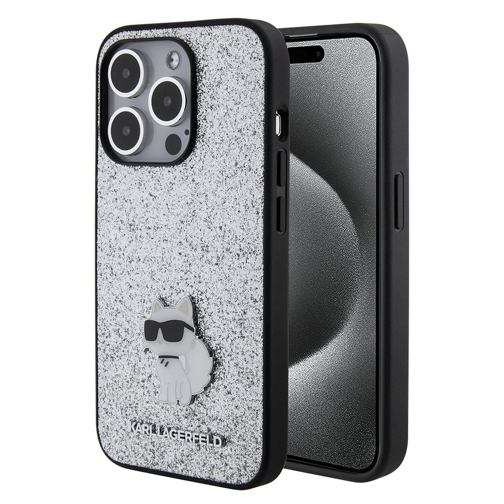 iPhone 15 Pro telefontok - Karl Lagerfeld - FIXED GLITTER C LOGO METAL PIN - hátlap tok, ezüst