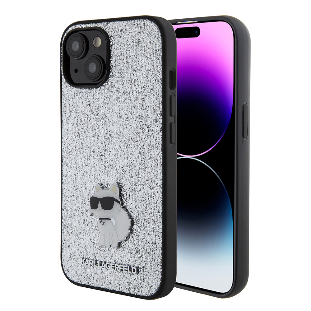 iPhone 15 telefontok - Karl Lagerfeld - FIXED GLITTER C LOGO METAL PIN - hátlap tok, ezüst