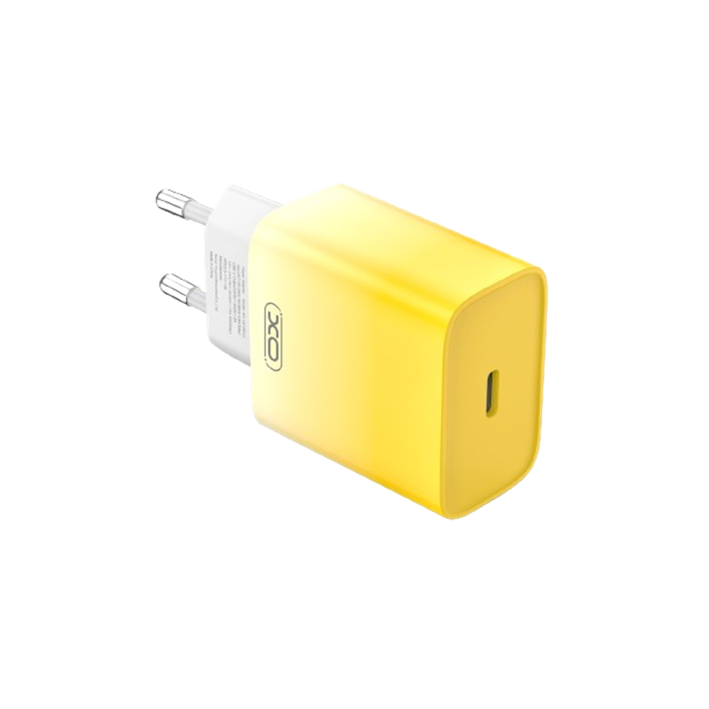 Telefon töltő: XO CE18 - Type-C (USB-C) fehér/sárga hálózati töltőfej, 30W