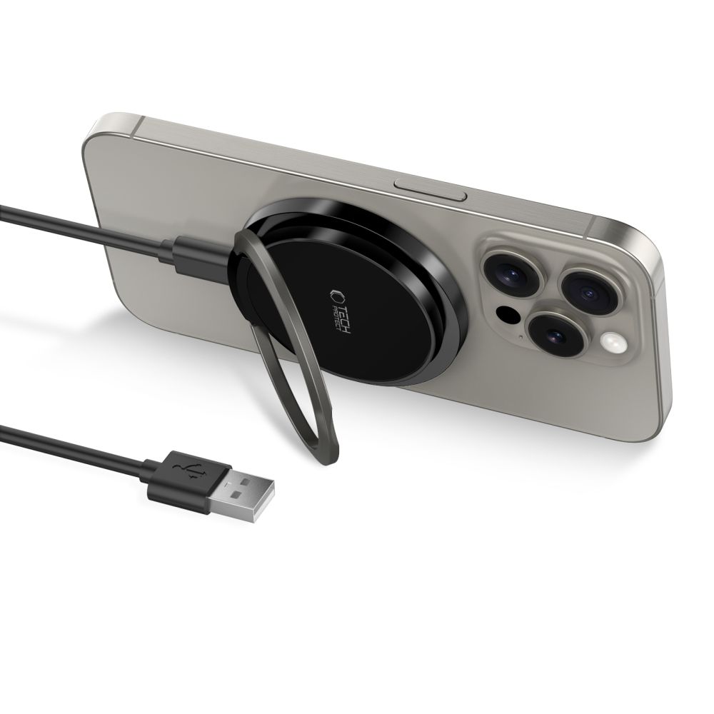 TECH-PROTECT QI15W-A33 töltő - MagSafe kompatibilis vezeték nélküli töltő és kitámasztó, fekete