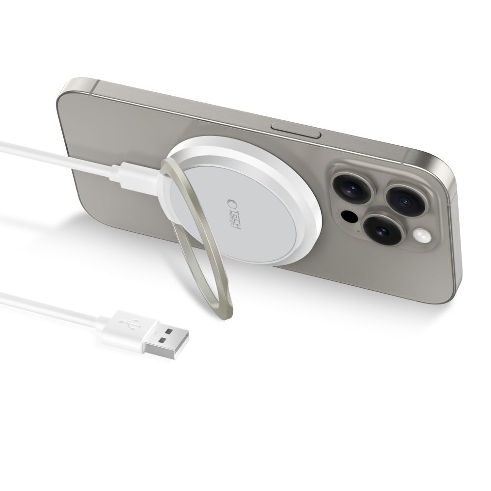 TECH-PROTECT QI15W-A33 - MagSafe kompatibilis vezeték nélküli töltő és kitámasztó, fehér