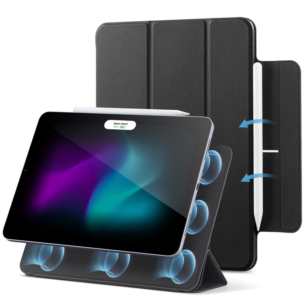 Tablettok iPad Pro 13 2024 (7. Gen, 13 coll) - ESR REBOUND fekete smart case ceruza tartóval, mágneses rögzítéssel