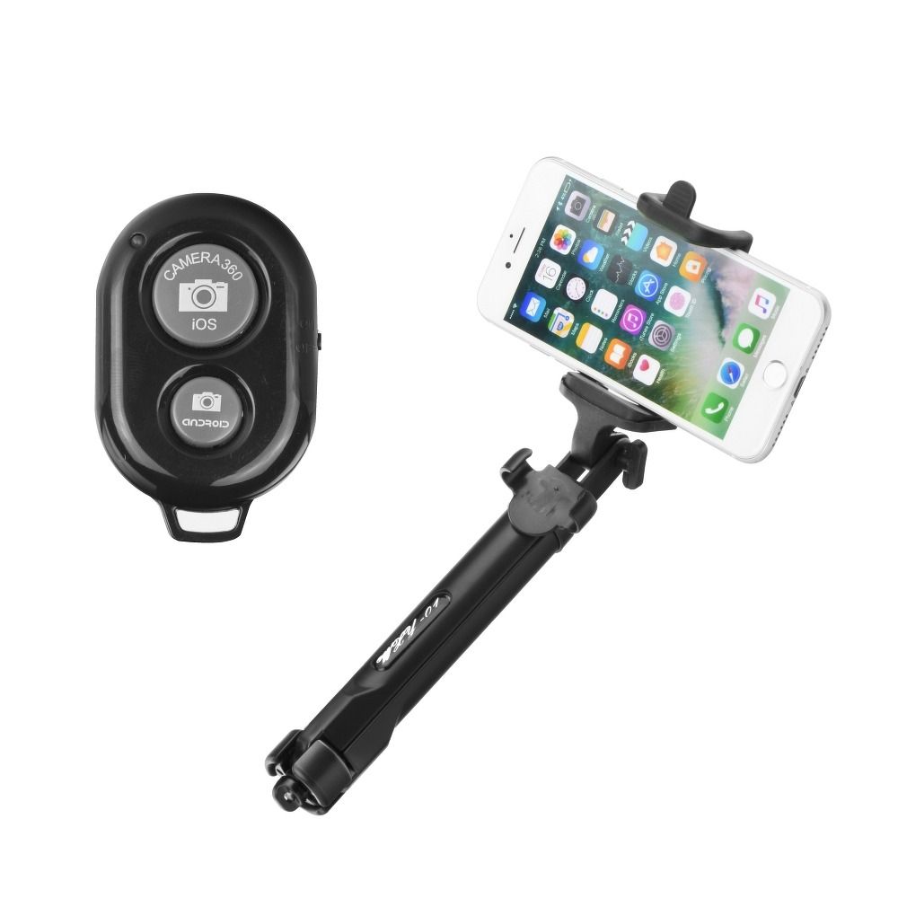 Univerzális selfie bot - fekete, bluetooth távirányítós, tripoddá alakítható selfie bot