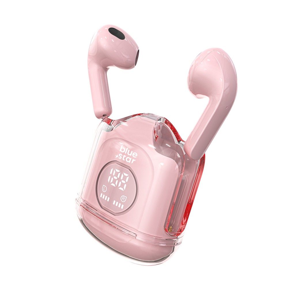 Bluestar TWS Mini Fi22 headset - átlátszó / pink bluetooth headset, töltő tokkal