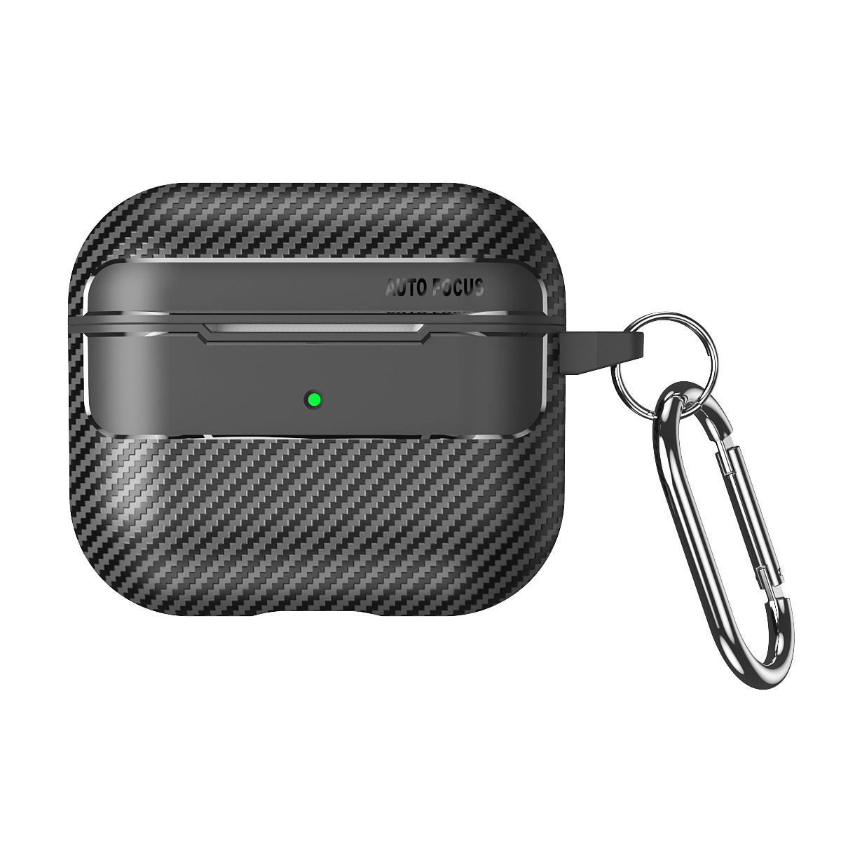 Airpods Pro 2 tartó: Carbon mintás fekete tartó, karabinerrel