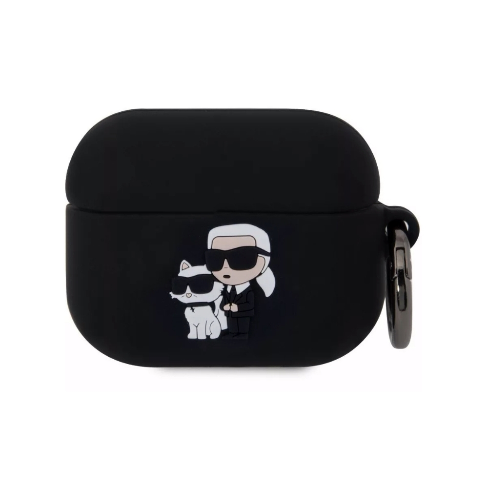 Airpods 3 tartó: Karl Lagerfeld & Choupette 3D - fekete szilikon tok ﻿