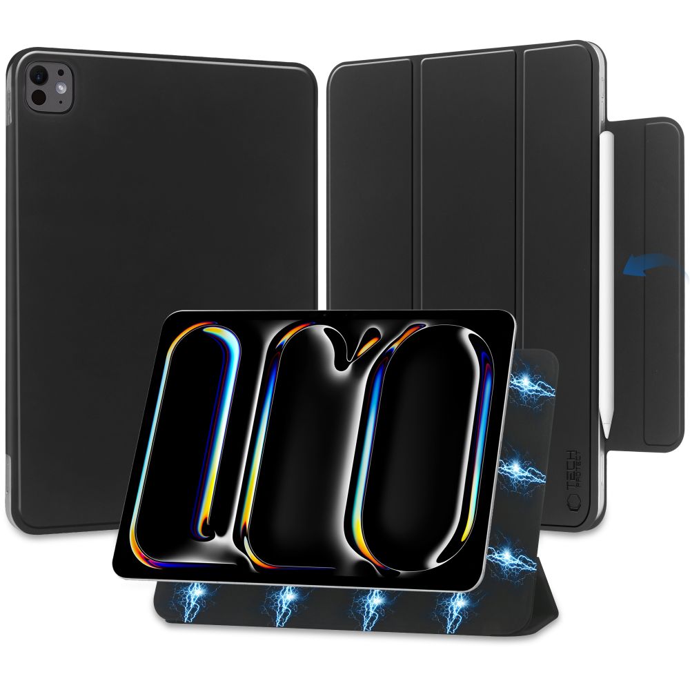 Tablettok iPad Pro 13 2024 (7. Gen, 13 coll) - TECH-PROTECT MAGNETIC fekete smart case ceruza tartóval, mágneses rögzítéssel