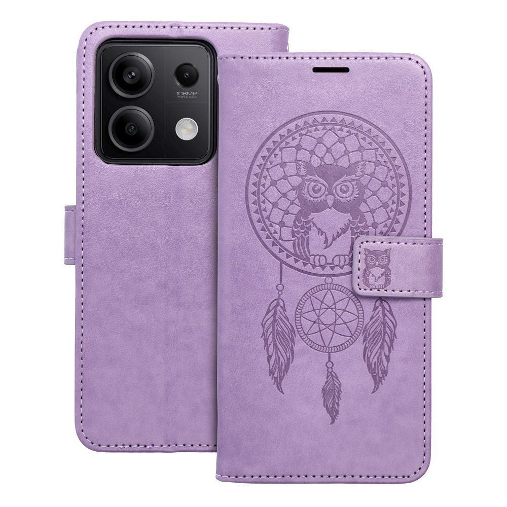 Xiaomi Redmi Note 13 5G telefontok - MEZZO bagoly mintás lila mágneses szilikon keretes könyvtok