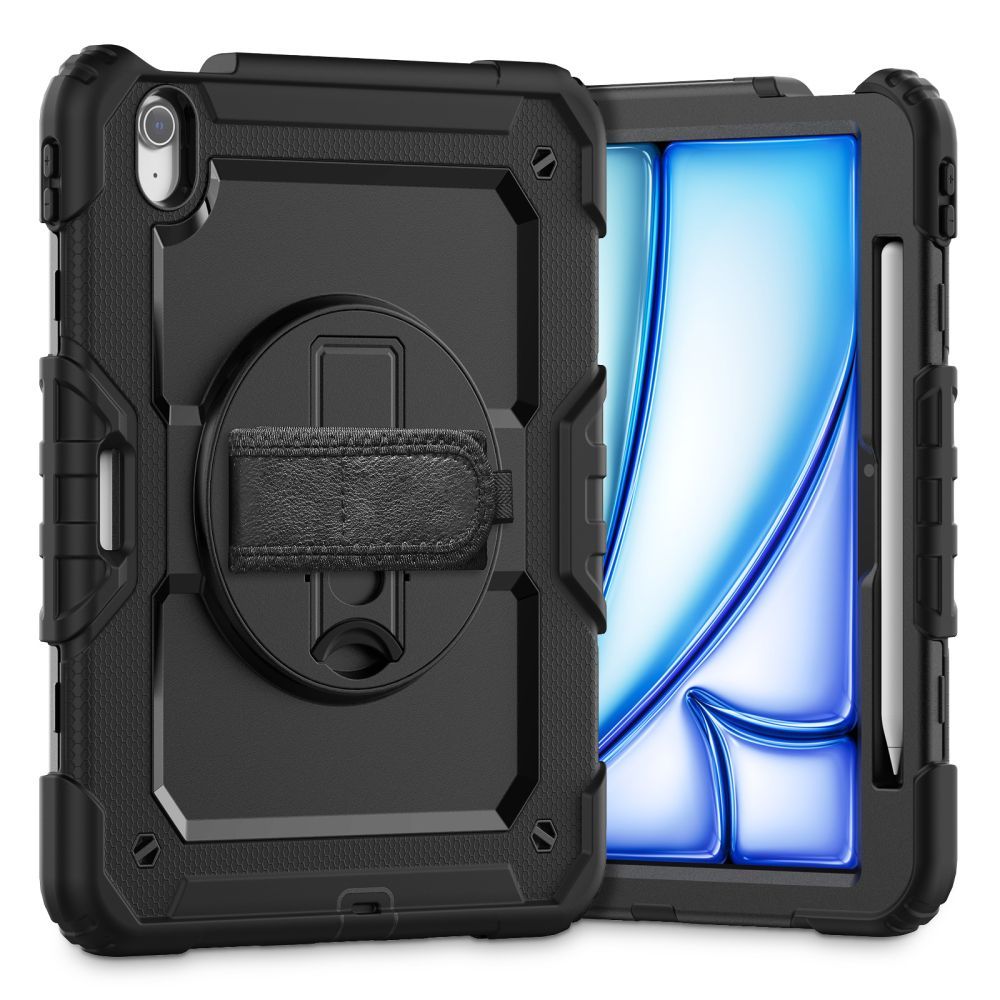 Tablettok iPad Air 13 (2024, 13 coll) - SOLID360 ütésálló, kitámasztható, fekete tablet tok