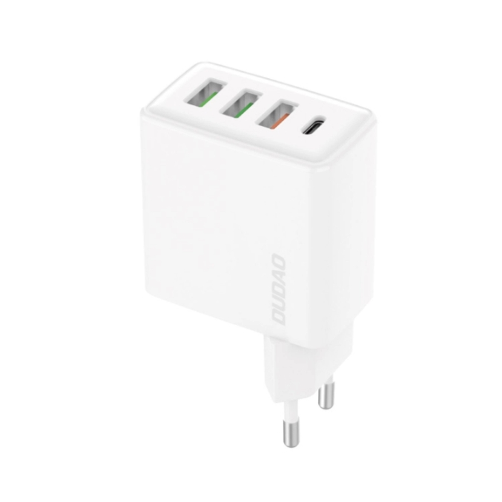 Dudao A5H telefon töltő - 2XUSB / Type-C (USB-C) portos fehér hálózati gyors töltőfej, 3A