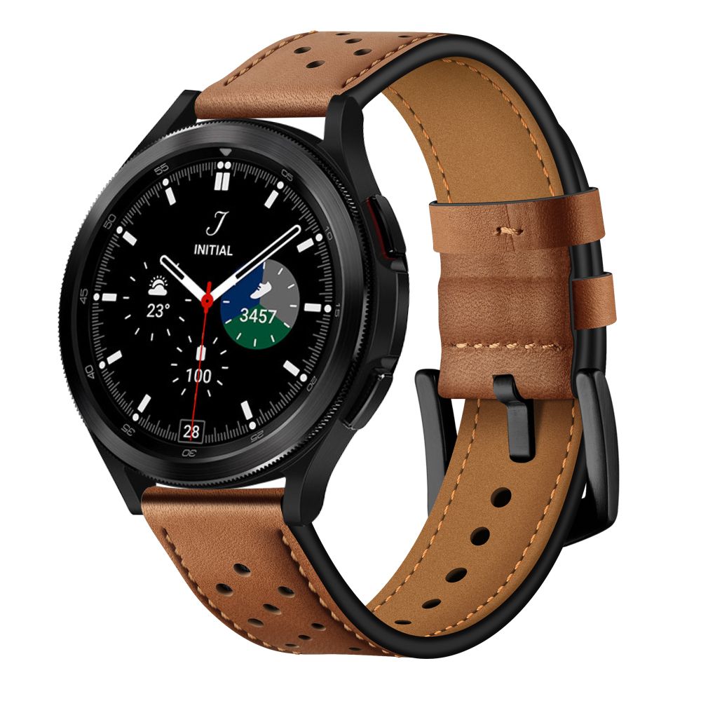 Samsung Galaxy Watch7 okosóra szíj - TECH-PROTECT Leather barna bőr szíj (20 mm szíj szélesség)