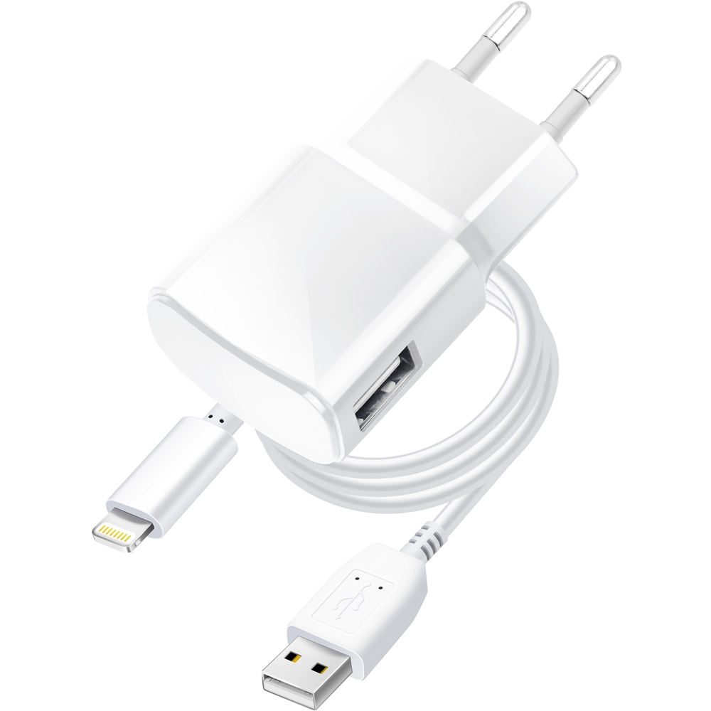 BlueStar töltő - USB / Lightning univerzális fehér hálózati töltőfej 1A + adatkábel, 1,13 m