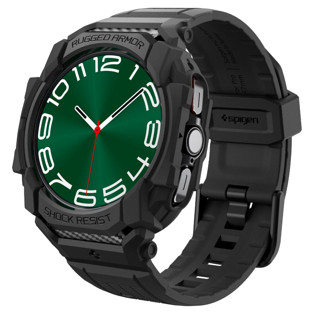 Samsung Galaxy Watch Ultra (47 mm) okosóra szíj+tok - Spigen Rugged Armor - fekete szilikon szíj+tok