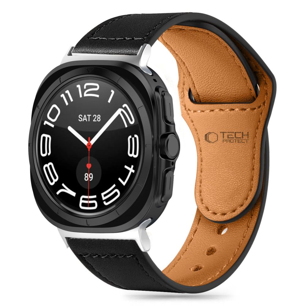 Samsung Galaxy Watch Ultra (47mm) okosóra szíj - TECH-PROTECT Leather fekete bőr szíj