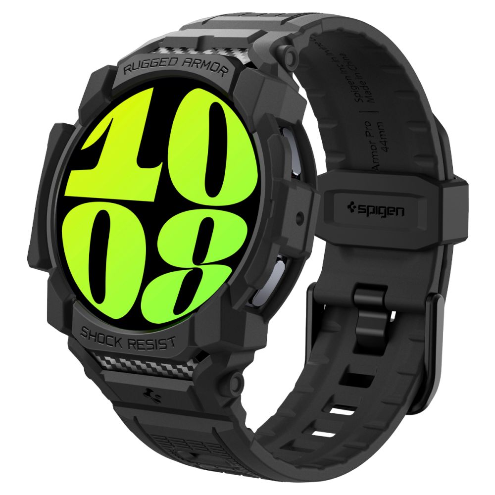Samsung Galaxy Watch 7 (44 mm) okosóra szíj+tok - Spigen Rugged Armor - fekete szilikon szíj+tok