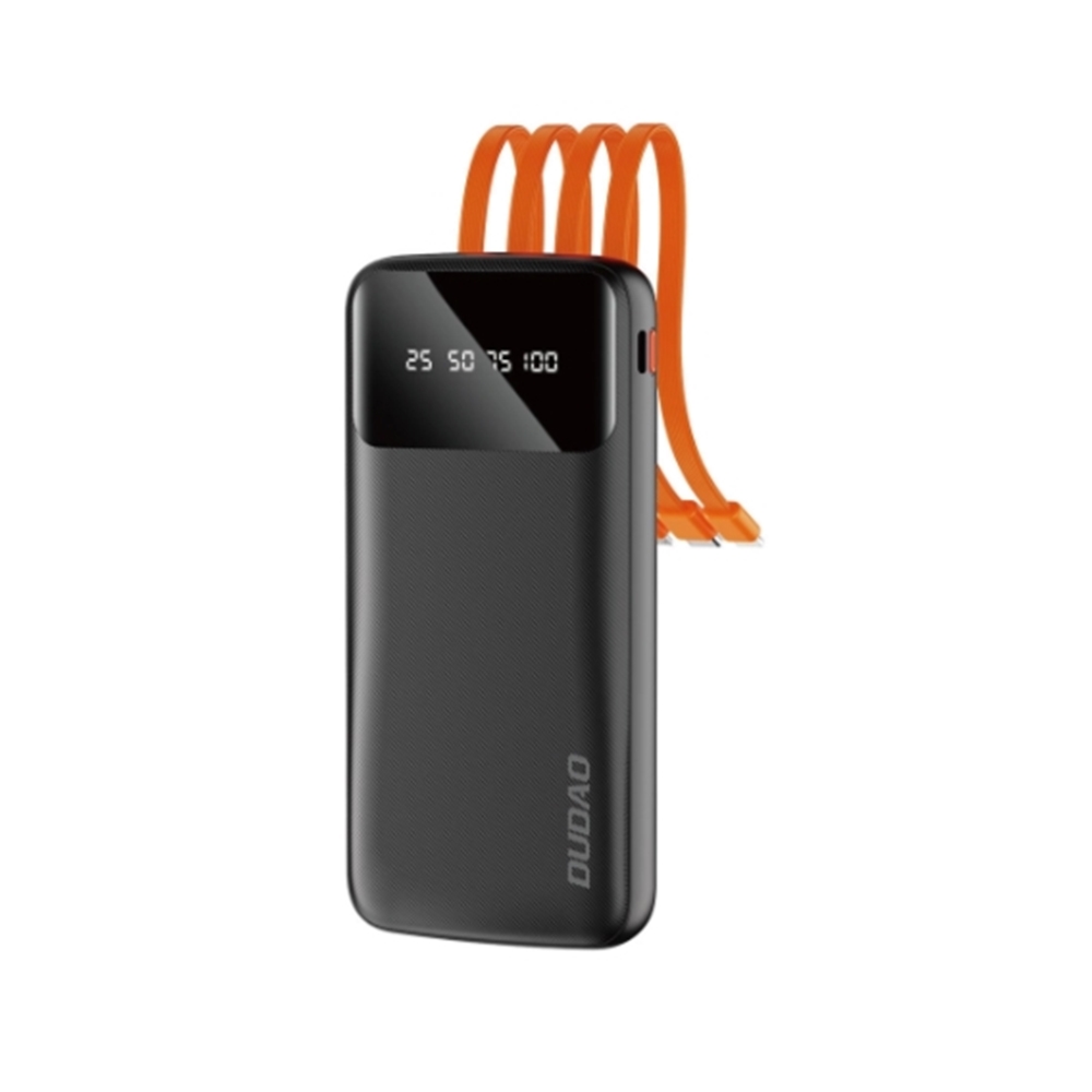 Dudao K6Pro Powerbank - fekete power bank 10000mAh, beépített MicroUSB/Type-C/Lightning/USB kábelekkel
