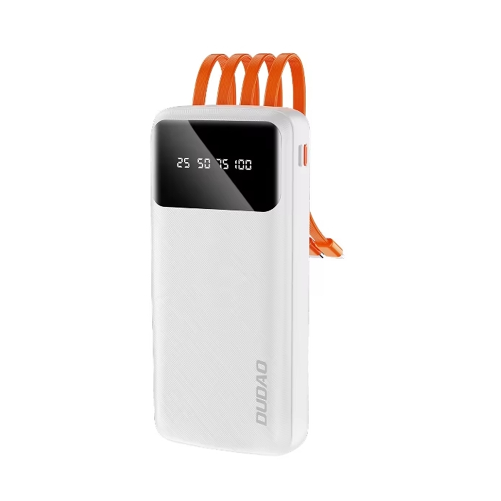 Dudao K6Pro Powerbank - fehér power bank 10000mAh, beépített MicroUSB/Type-C/Lightning/USB kábelekkel