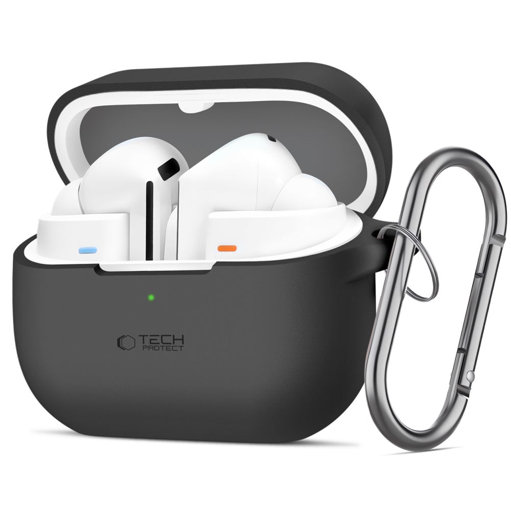 Samsung Galaxy Buds 3 / Buds 3 Pro tartó - fekete szilikon karabinerrel